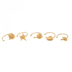 Valentino Set of 5 Multi Shell Gold Tone Adjustable Rings 