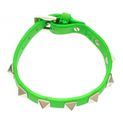 Pre Owned Valentino Rockstud Green Leather Gold Tone Bracelet