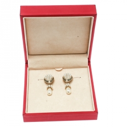 Pre Owned Valentino Faux Pearl Gold Tone Clip-on Drop Earrings