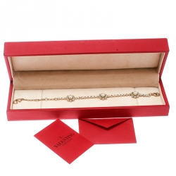 Pre Owned Valentino Faux Pearl Crystal Embellished Gold Tone Flower Bracelet