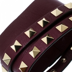 Pre Owned Valentino Rockstud Purple Leather Gold Tone Double Wrap Cuff Bracelet 