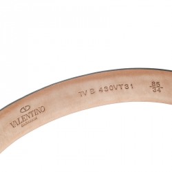 Pre Owned Valentino Pale Pink Leather Embellished Logo Platino Belt 85 CM