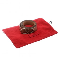 Pre Owned Valentino Pale Pink Leather Embellished Logo Platino Belt 85 CM