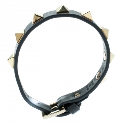 Pre Owned Valentino Rockstud Grey Leather Gold Tone Bracelet