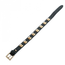 Pre Owned Valentino Rockstud Grey Leather Gold Tone Bracelet