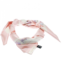 Pre Owned Valentino Off White and Pink Floral Printed Silk Square Scarf