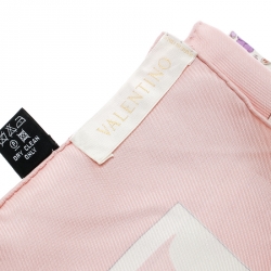 Pre Owned Valentino Off White and Pink Floral Printed Silk Square Scarf