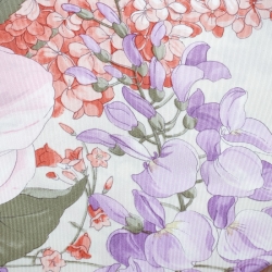 Pre Owned Valentino Off White and Pink Floral Printed Silk Square Scarf