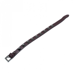 Pre Owned Valentino Rockstud Wine Leather Gunmetal Tone Bracelet
