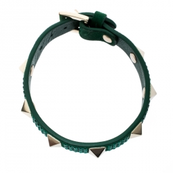 Pre Owned Valentino Emerald Green Suede Crystal Embellished Rockstud Bracelet