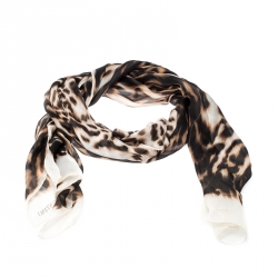 Pre Owned Valentino Brown Leopard Print Silk Chiffon Stole 