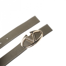 Pre Owned حزام فالنتينو بلانتينو شعار جلد لامع أخضر زيتوني مقاس 80 سم