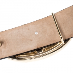 Pre Owned حزام فالنتينو بلانتينو شعار جلد لامع أخضر زيتوني مقاس 80 سم