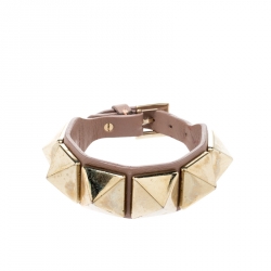 Pre Owned Valentino Rockstud Gold Tone Leather Bracelet