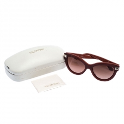 Valentino Burgundy/Brown Gradient V695S Rockstud Cat Eye Sunglasses 
