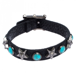 Pre Owned Valentino Black Leather Star Rolling Bracelet