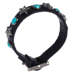 Pre Owned Valentino Black Leather Star Rolling Bracelet