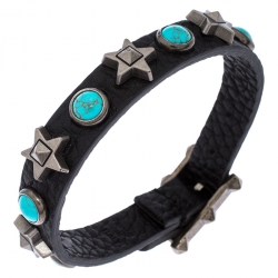 Pre Owned Valentino Black Leather Star Rolling Bracelet