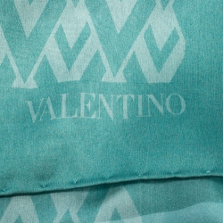 Pre Owned Valentino Teal Geometric V Print Silk Scarf 