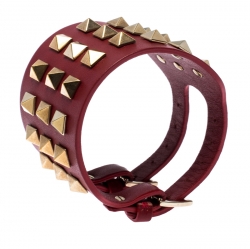 Pre Owned Valentino Red Leather Rockstud Cuff Bracelet