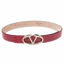 Pre Owned Valentino Red Python Logo Platino Belt Size 75CM