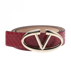 Pre Owned Valentino Red Python Logo Platino Belt Size 75CM