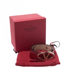 Pre Owned Valentino Red Python Logo Platino Belt Size 75CM
