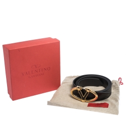 مملوكة مسبقًا Valentino Black Leather V Ring Buckle Belt 100CM