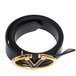 مملوكة مسبقًا Valentino Black Leather V Ring Buckle Belt 100CM