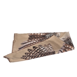 مملوكة مسبقًا Valentino Beige Eagle Printed Silk Square Scarf