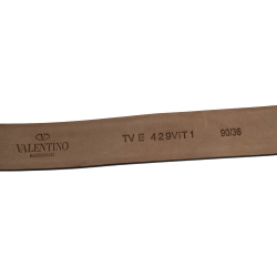 Pre Owned Valentino Green Leather V Logo Buckle Belt 90CM