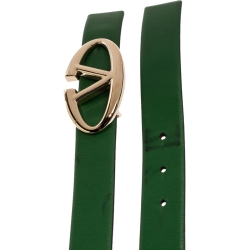 Pre Owned Valentino Green Leather V Logo Buckle Belt 90CM