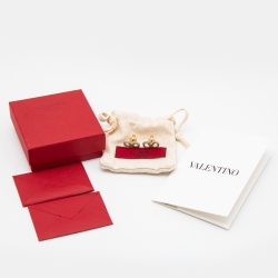 مملوكة مسبقًا Valentino Gold Tone Crystal VLogo Stud Earrings