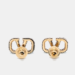 مملوكة مسبقًا Valentino Gold Tone Crystal VLogo Stud Earrings