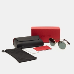 Pre Owned Valentino Black/Gold VA2043 Vlogo Round Sunglasses 