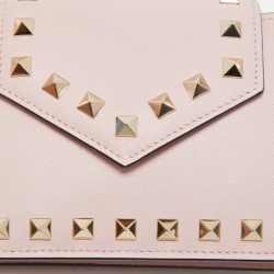 Valentino Light Pink Leather Rockstud Flap Phone Case with Chain