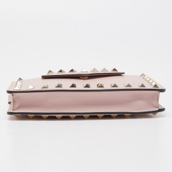 Valentino Light Pink Leather Rockstud Flap Phone Case with Chain