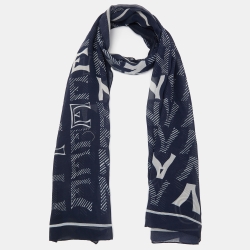 مملوكة مسبقًا Valentino Dark Blue Logo Print Silk Stole