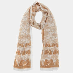 Pre Owned Valentino Beige Floral Lace Print Silk Stole