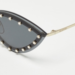 Pre Owned Valentino Black/Gold VA 2033 Crystals Rimless Cat Eye Sunglasses