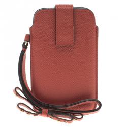 Valentino Peach Leather Rockstud Bow Wristlet Phone Case