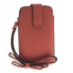 Valentino Peach Leather Rockstud Bow Wristlet Phone Case