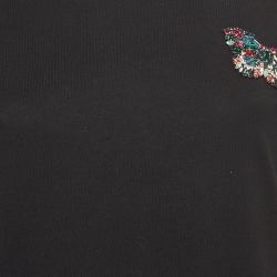 Pre Owned Valentino Black Crystal Butterfly Applique Jersey T-Shirt S