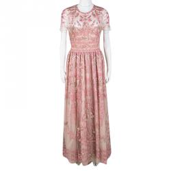 Pre Owned Valentino Pink Sequin Embellished Tulle Gown L