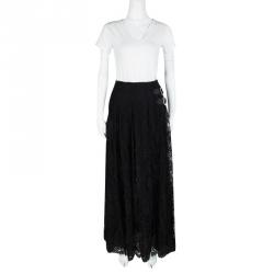 Pre Owned Valentino Black Lace Studded Buckle Detail Layered High Waist Maxi Skirt M