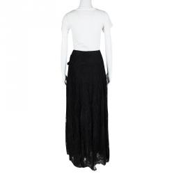 Pre Owned Valentino Black Lace Studded Buckle Detail Layered High Waist Maxi Skirt M