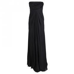 Pre Owned Valentino Black Beaded Silk Strapless Gown S