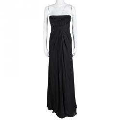 Pre Owned Valentino Black Beaded Silk Strapless Gown S