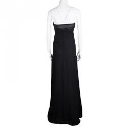 Pre Owned Valentino Black Beaded Silk Strapless Gown S