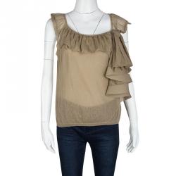 Pre Owned Valentino Beige Perofrated Knit Ruffled Top S